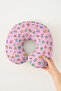 Cotton Neck Pillow with Children's Figure - Pink Soft Travel Pillow with Colorful Toy Pattern