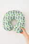 Cute Frog Pattern Ergonomic Neck Pillow - Minimal Naturalist Green White Travel Pillow - 7