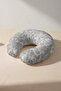 Gray Leaf Patterned Cotton Neck Pillow - Soft Cream Gray Travel Pillow in Natural Tones - 3