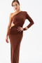 Women's Brown One Sleeve Low-Cut Long Dress - 3
