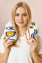 Abstract Face Stripes Ergonomic Neck Pillow - Modern Art Navy Blue Yellow Travel Pillow - 7