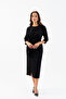 Women's Black Slim Fit Slit Midi Satin Event Dress - 2