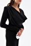Women's Black Slim Fit Pleated Degaje Collar Dress - 5