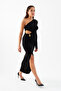 Women's Black One Sleeve Low-Cut Long Dress - 3