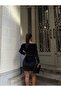 Velvet Stretch Fabric Front Pleated Detailed Belted Evening Dress 581989 Black - 3
