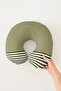 Striped Khaki Neck Pillow - Modern Olive Green Cotton Travel Pillow