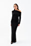 Women's Black Knot Detail Long Knitted Dress