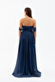 Women's Navy Blue Slim Fit Boat Neck Long Evening Dress - 6