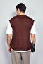 Men's Oversize V-Neck Knitwear Sweater Brown - 6