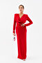 Women's Red Slim Fit Pleated Cowl Neck Dress - 3