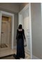Stretchy Glitter Velvet Square Neck Stone and Belt Detailed Evening Dress 583122 Black - 3