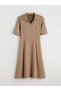 Lcwaikiki Classic Brown Polo Collar Waist-Fitted Dress - 5