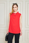 Women's Ruffle Neckline Sleeveless Blouse with Pearl and Chain Detailing - Multiple Color Options - 5