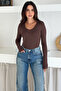 Women's Lycra V-Neck Long Sleeve Blouse – Stretchy & Everyday Elegance - 2