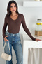 Women's Lycra V-Neck Long Sleeve Blouse – Stretchy & Everyday Elegance