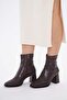 7.5cm Coffee Skin Stretch Square Toe Women's Heeled Boots - 3