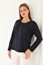 Mercerized Leather Stripe Detailed Crew Neck