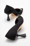 Women's Heeled Shoes with Stone Accessories on the Front; Black Zra - 4