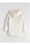 Ecru Hooded Suede Look Girl's Coat - 4