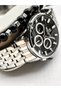 Men's Functional Wristwatch, Certified, Guaranteed, Black Silver Steel Band Bracelet - 5