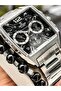 Functional Square Men's Wristwatch, Certified, Guaranteed, Black Silver Steel Band Bracelet - 3