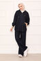 Hooded Denim Suit with Zippered Kangaroo Pocket Detail Navy Blue - 6