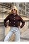 Sevunera Brown Knitwear Women's Jacket with Silver Buttons and Pocket Detail - 6