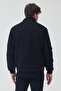 Men's Black Color Standard Fit Zippered Quilted Cashmere Coat - 7