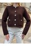 Sevunera Brown Knitwear Women's Jacket with Silver Buttons and Pocket Detail - 8
