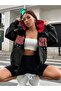 Unisex Black Color Zippered Red Brooklyn Printed 3 Thread Fleece Cardigan / Jacket - 6