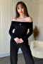 Seersucker Fabric Open Shoulder Black Suit with Chest Accessories
