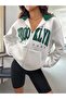 Unisex White Color Zippered Green Brooklyn Printed 3 Thread Fleece Cardigan / Jacket - 6