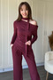 Asymmetrical Collar Scarf Burgundy Suit - 6