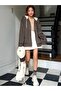 Brown Hooded Beige Unprinted 3 thread Oversize Fleece Jacket - Cardigan - 5