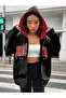 Unisex Black Color Zippered Red Brooklyn Printed 3 Thread Fleece Cardigan / Jacket