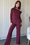 Asymmetrical Collar Scarf Burgundy Suit - 4