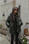 Khaki Inflatable Jacket with Front Zipper and Snap Fasteners - 3