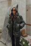 Khaki Inflatable Jacket with Front Zipper and Snap Fasteners - 2