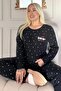 Black Kiss Patterned Kangaroo Pocket Plush Fleece Pajama Set