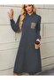 Women's Long Sleeve Hooded Pocket Detailed Viscose Two Thread Maxi Dress - 4