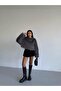 Women's Gray Crew Neck Fur Sweater