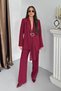 Women's Two-Piece Top and Bottom Set Stylish Shawl Collar Buckle Jacket Wide-Leg Pants Set - 4