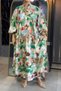 Women's Green Button Detailed Patched Collar Floral Pattern Modal Fabric Long Sleeve Long Dress