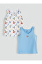 White Printed Cotton Boys' Singlet 2-Piece