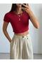 Burgundy Lycra Stretchy Leo Crop T-Shirt - 4
