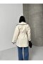 Soft Beige Jacket with Embroidery Detail and Belt - 4