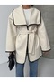 Soft Beige Jacket with Embroidery Detail and Belt - 5