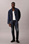 Men's Slim Tapered Fit Thermal Fabric Jean Pants - Dark Blue - 2