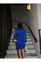 Imported crepe fabric long sleeve low-cut waist dress 582229 cobalt blue - 3