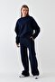 Unisex Oversize Tracksuit Set Basic Navy Blue – Crew Neck, Wide Legs, 3 Thread Fleece - 3